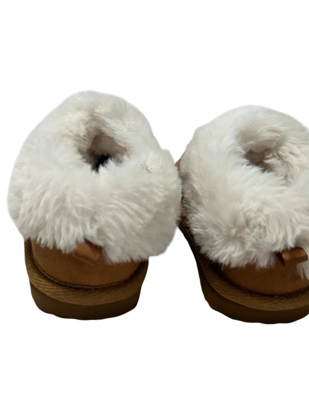 wonder nation Toddler Faux-Suede Slippers with Cream Fur Trim - Brown